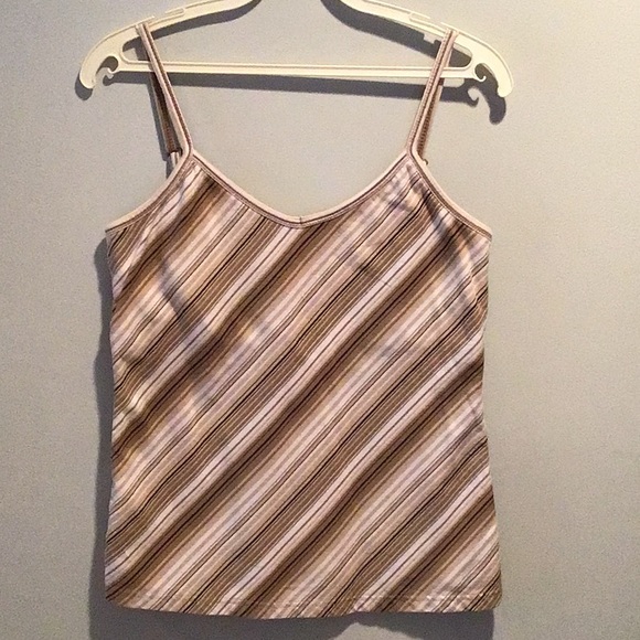 Sonoma Life Style White/Tan Stripe Tank Top Medium Adjustable Straps Builtin Bra - Picture 1 of 3